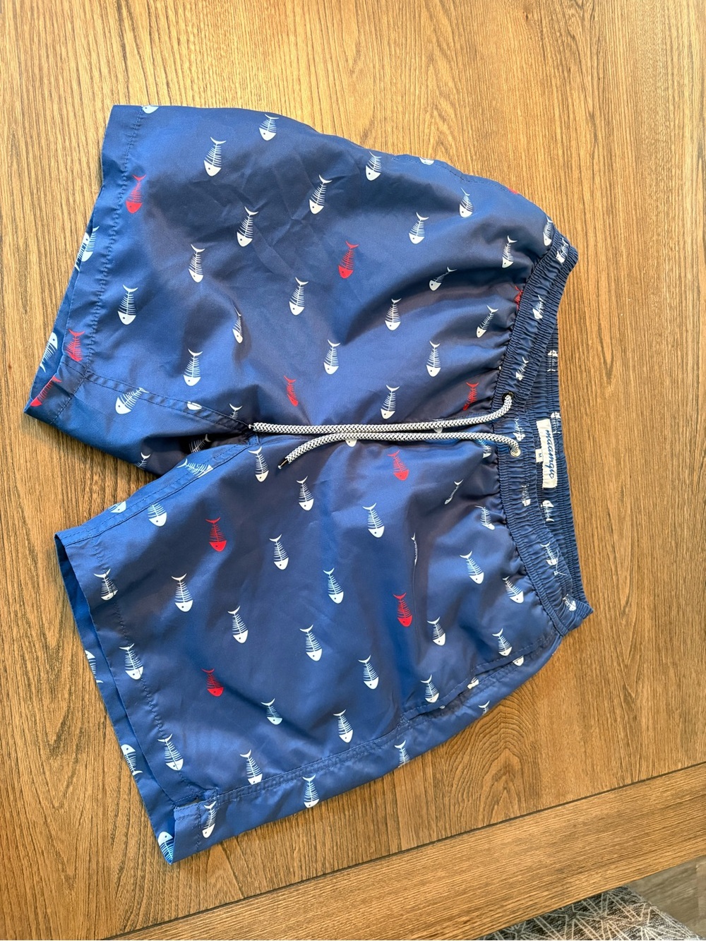 Navy Swim Shorts with Red & White Fish Print